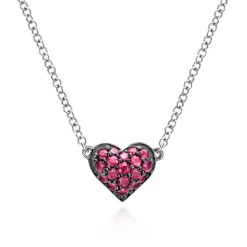 Clearance Gabriel & Co. 925 Sterling Silver Ruby Pave Heart Pendant Necklace