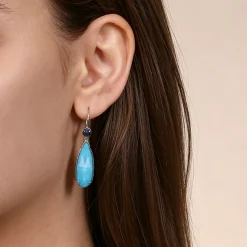 Discount Gabriel & Co. 925 Sterling Silver Sapphire Earrings with Turquoise Rock Crystal Teardrops
