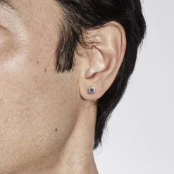 New Gabriel & Co. 925 Sterling Silver Sapphire Mens Angular Cut Single Stud Earring