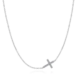 Clearance Gabriel & Co. 925 Sterling Silver Sideways White Sapphire Cross Necklace