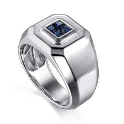 Outlet Gabriel & Co. 925 Sterling Silver Signet Ring with Princess Cut Sapphires