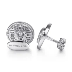 Clearance Gabriel & Co. 925 Sterling Silver Skull Round Cufflinks with Onyx