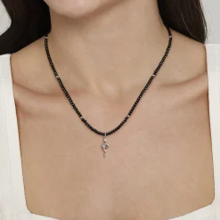 New Gabriel & Co. 925 Sterling Silver Snake Brownish Black Spinel Bead Pendant Necklace