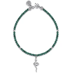 Sale Gabriel & Co. 925 Sterling Silver Snake Brownish Malachite Bead Bracelet