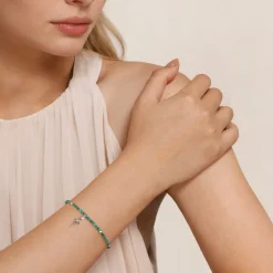 Sale Gabriel & Co. 925 Sterling Silver Snake Brownish Malachite Bead Bracelet