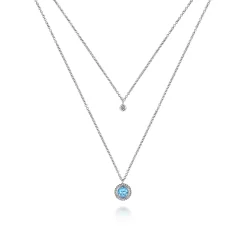 Sale Gabriel & Co. 925 Sterling Silver Swiss Blue Topaz and Diamond Layered Necklace