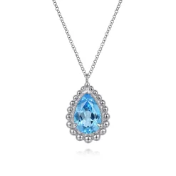 Best Gabriel & Co. 925 Sterling Silver Swiss Blue Topaz Teardrop Pendant Necklace-Bujukan