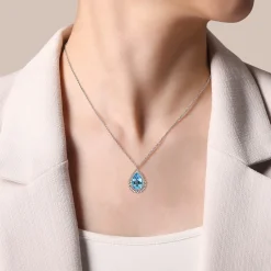 Best Gabriel & Co. 925 Sterling Silver Swiss Blue Topaz Teardrop Pendant Necklace-Bujukan