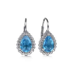 Sale Gabriel & Co. 925 Sterling Silver Swiss Blue Topaz Bujukan Pear Shape Leverback Earrings With Pattern