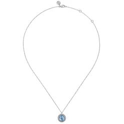 Sale Gabriel & Co. 925 Sterling Silver Swiss Blue Topaz Bujukan Round Shape Necklace With Pattern