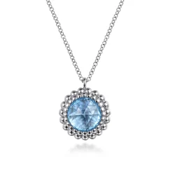 Sale Gabriel & Co. 925 Sterling Silver Swiss Blue Topaz Bujukan Round Shape Necklace With Pattern