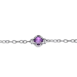 New Gabriel & Co. Sterling Silver Toggle Bracelet with Amethyst Clover Stations