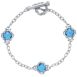 Outlet Gabriel & Co. Sterling Silver Toggle Bracelet with Blue Topaz Clover Stations
