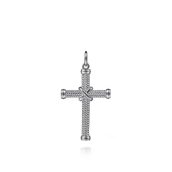 New Gabriel & Co. 925 Sterling Silver Twisted Rope Cross Pendant with X Center