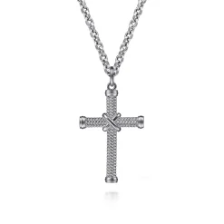 New Gabriel & Co. 925 Sterling Silver Twisted Rope Cross Pendant with X Center