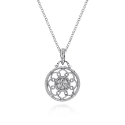 Online Gabriel & Co. 925 Sterling Silver Vintage Diamond Filigree Pendant Necklace