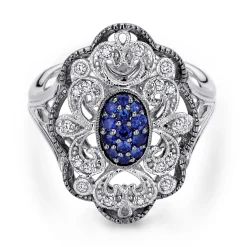 Hot Gabriel & Co. 925 Sterling Silver Vintage Inspired Oval Blue and White Sapphire Ring