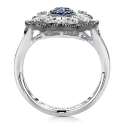 Hot Gabriel & Co. 925 Sterling Silver Vintage Inspired Oval Blue and White Sapphire Ring