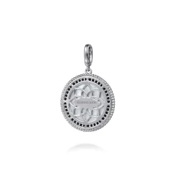 Hot Gabriel & Co. 925 Sterling Silver White Mother Pearl and Black Spinel Bujukan Medallion Pendant in size 24mm With Detachable Bail