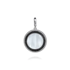 Hot Gabriel & Co. 925 Sterling Silver White Mother Pearl and Black Spinel Bujukan Medallion Pendant in size 24mm With Detachable Bail