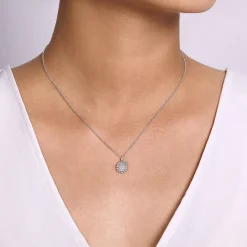 Hot Gabriel & Co. 925 Sterling Silver White Sapphire Pave Round Pendant Necklace
