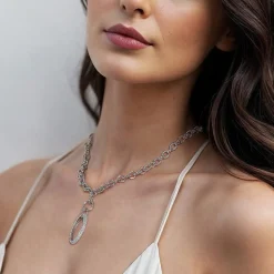Sale Gabriel & Co. 925 Sterling Silver White Sapphire Bujukan Link Chain Necklace