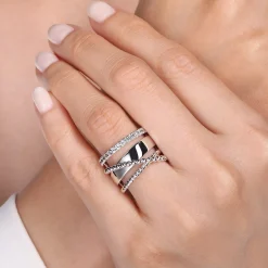 Hot Gabriel & Co. 925 Sterling Silver White Sapphire Bujukan Twisted Ladies Ring
