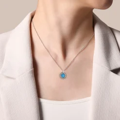 Outlet Gabriel & Co. 925 Sterling Silver White Sapphire and Rock Crystal and Turquoise Pendant Necklace