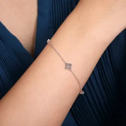 Sale Gabriel & Co. 925 Sterling Silver White Sapphire Clover Station Bracelet