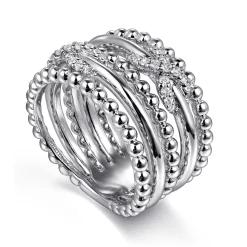 Sale Gabriel & Co. 925 Sterling Silver White Sapphire Multi Row Bujukan Easy Stackable Ring