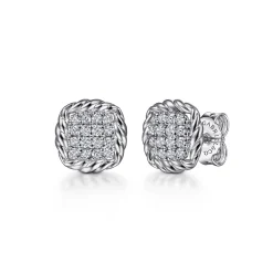Discount Gabriel & Co. 925 Sterling Silver White Sapphire and Rope Frame Stud Earrings