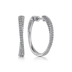 Hot Gabriel & Co. 925 Sterling Silver White Sapphire Twisted Bujukan 30mm Classic Hoop Earrings
