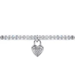 Gabriel & Co. 925 Sterling Silver White Sapphire Lock and Moon Stone Bead Bracelet