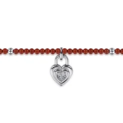 Best Gabriel & Co. 925 Sterling Silver White Sapphire Lock and Red Agate Bead Bracelet