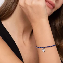 Outlet Gabriel & Co. 925 Sterling Silver White Sapphire Lock and Lapis Bead Bracelet