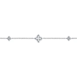 Gabriel & Co. 925 Sterling Silver White Sapphire Ankle Bracelet with Clover Stations