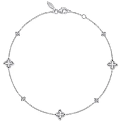 Gabriel & Co. 925 Sterling Silver White Sapphire Ankle Bracelet with Clover Stations