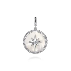 Clearance Gabriel & Co. 925 Sterling Silver White Sapphire and Mother Of Pearl Medallion Pendant- Bujukan