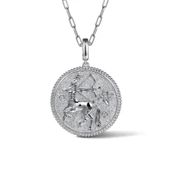 New Gabriel & Co. 925 Sterling Silver White Sapphire Bujukan Sagittarius Medallion Pendant With Detachable Bail
