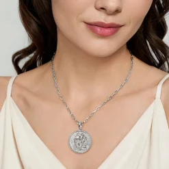 Hot Gabriel & Co. 925 Sterling Silver White Sapphire Bujukan Aquarius Medallion Pendant With Detachable Bail