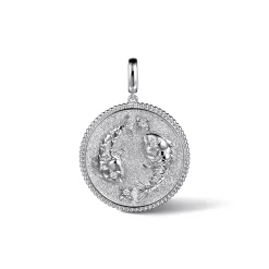 New Gabriel & Co. 925 Sterling Silver White Sapphire Bujukan Pisces Medallion Pendant With Detachable Bail
