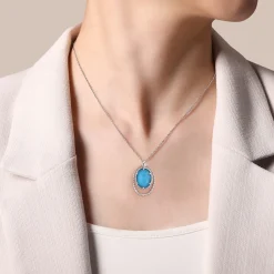 Online Gabriel & Co. 925 Sterling Silver White Sapphire and Rock Crystal and Turquoise Pendant Necklace