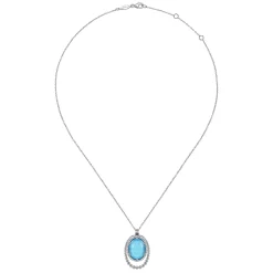 Online Gabriel & Co. 925 Sterling Silver White Sapphire and Rock Crystal and Turquoise Pendant Necklace