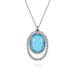 Online Gabriel & Co. 925 Sterling Silver White Sapphire and Rock Crystal and Turquoise Pendant Necklace