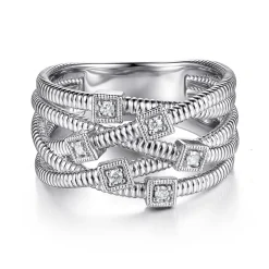 Discount Gabriel & Co. 925 Sterling Silver Wide Band Criss Cross Diamond Station Ring