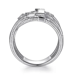 Discount Gabriel & Co. 925 Sterling Silver Wide Band Criss Cross Diamond Station Ring