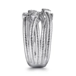 Discount Gabriel & Co. 925 Sterling Silver Wide Band Criss Cross Diamond Station Ring