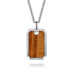 Gabriel & Co. 925 Sterling Silver Yellow Tiger Eye Dog Tag Pendant