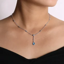 Online Gabriel & Co. 925 Sterling Silver Y Necklace with Teardrop Rock Crystal White MOP Green Onyx Y