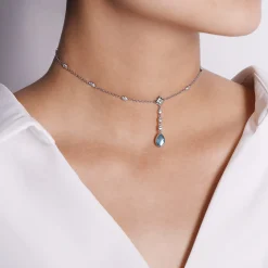 Online Gabriel & Co. 925 Sterling Silver Y Necklace with Teardrop Rock Crystal White MOP Green Onyx Y